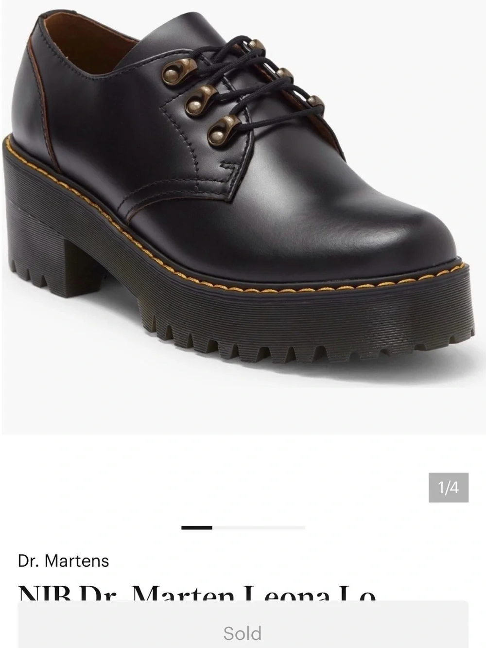 Dr. Martens Black Leather Lace-Up Derby with Yellow Stitching